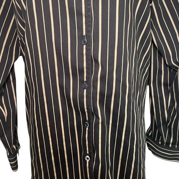 Foxcroft NYC 16W Black Tan Striped Non-Iron Stretch Button Down Blouse - Picture 6 of 7